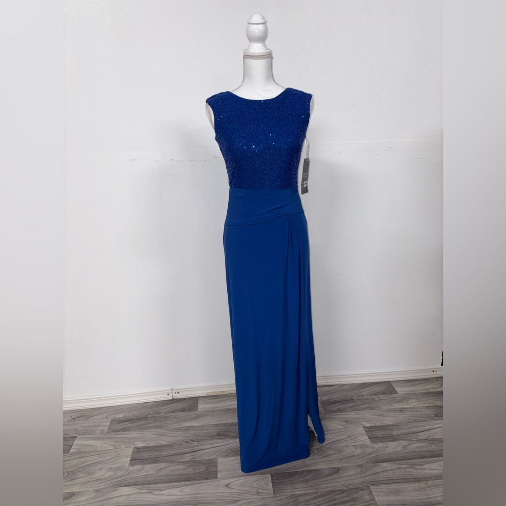 Elegant Royal Blue Sequin Bodice Evening Gown